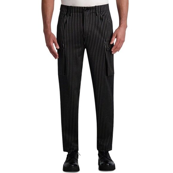 Mens Karl Lagerfeld Black Pinstripe Dress Utility Pants Size 38 NWT RZ10403 $350 - Picture 1 of 16